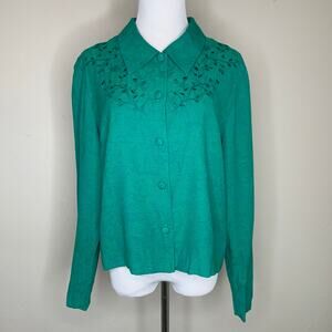 Vintage Green Embroidered Cropped Shirt Jacket Sz ? Small Medium